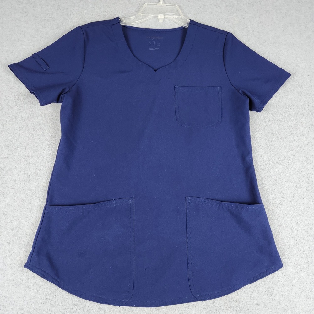 Scrubstar Scrub Top Womens Small Navy Blue Medical Uniform Short Sleeve V-Neck